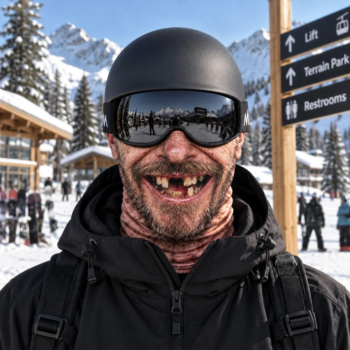 funny 3D toothless hillbilly face ski mask on model