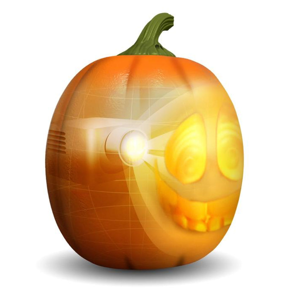 Halloween pumpkin with a carved face and glowing interior on a white background