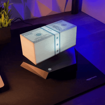 Floating money stack lamp in GTA style decor